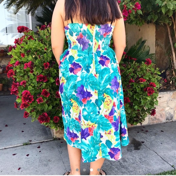 80s vintage floral halter watercolor dress - Picture 3 of 4